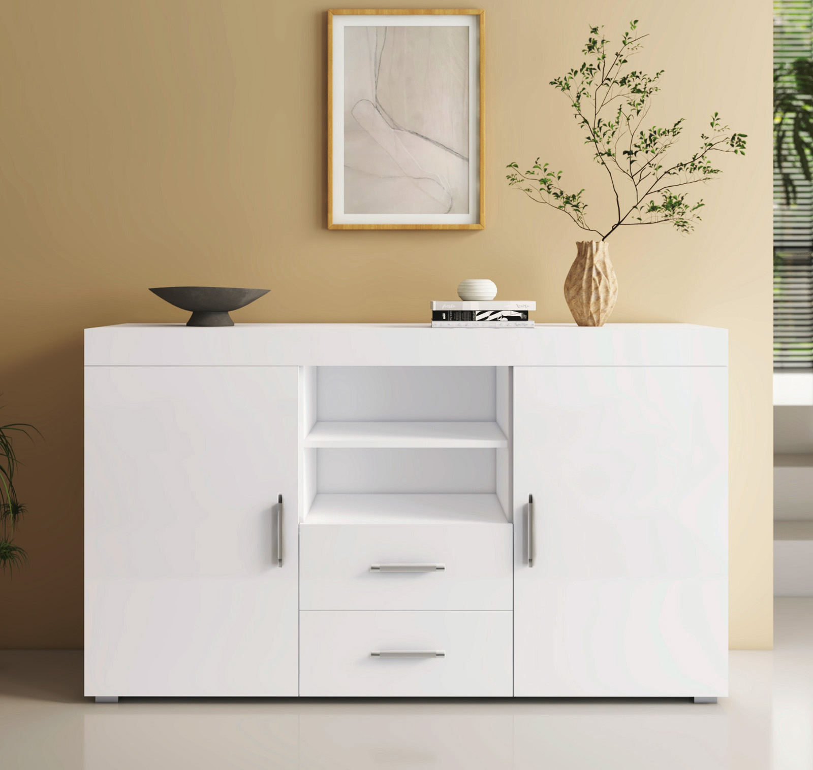 Buffet Salon modèle Roque couleur blanc brillant