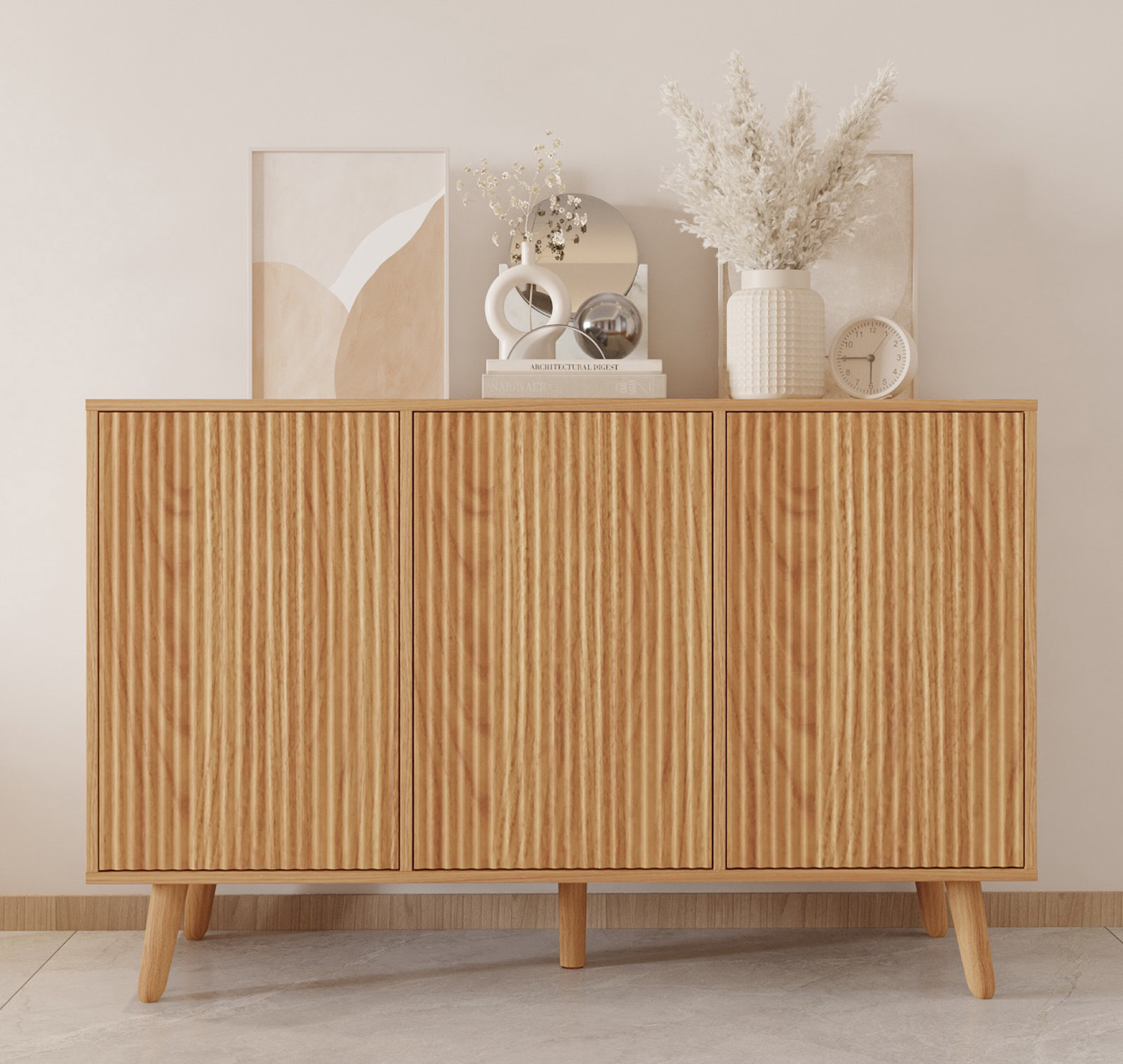 Buffet couleur Chêne Alba 120 cm avec portes cannelées Renzo