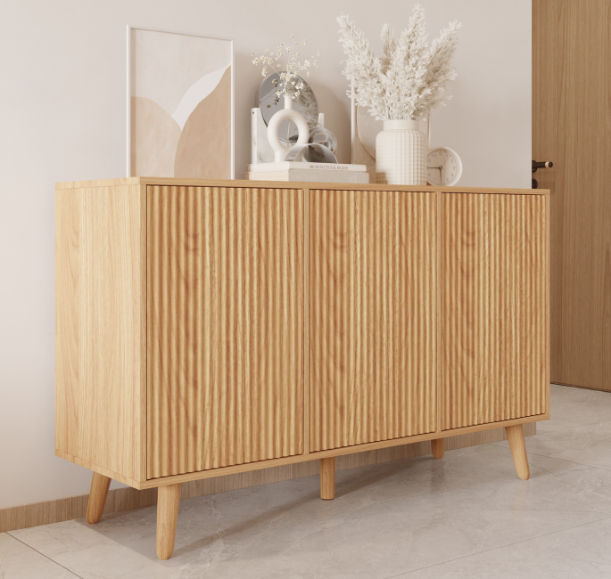 Buffet couleur Chêne Alba 120 cm avec portes cannelées Renzo
