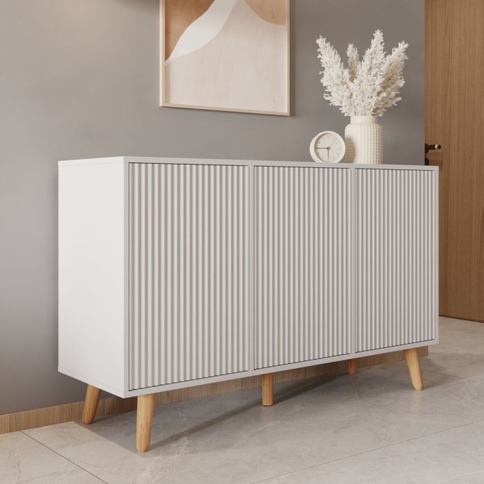 Buffet couleur Blanc 120 cm avec portes cannelées Renzo