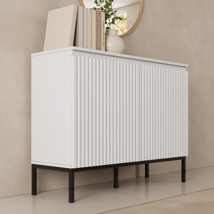 Buffet cannelé modèle Logan 2 portes couleur Blanc