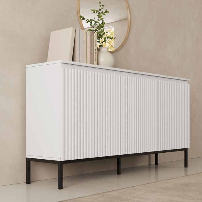 Buffet cannelé modèle Logan 3 portes couleur Blanc
