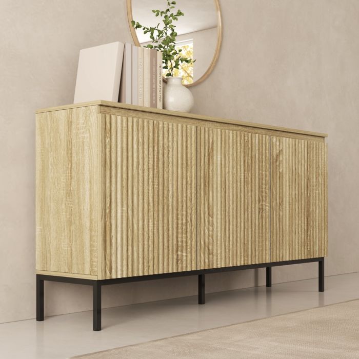 Buffet cannelé modèle Logan 3 portes couleur Sonoma