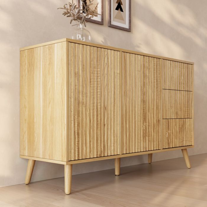 Buffet Cannelé Renzo L - 2 Porte et Tiroirs - Chêne Alba