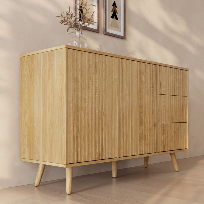Buffet Cannelé Renzo L - 2 Porte et Tiroirs - Chêne Alba