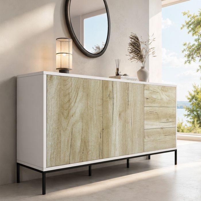 Buffet couleur Blanc et Sonoma 150 cm Serena