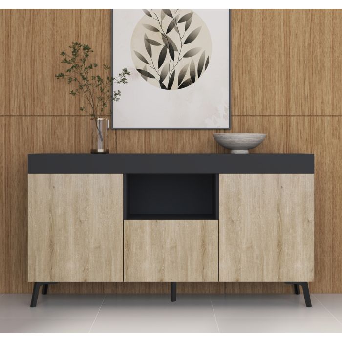 buffet-salon-kai-couleur-noir-et-sonoma-mate-130-cm