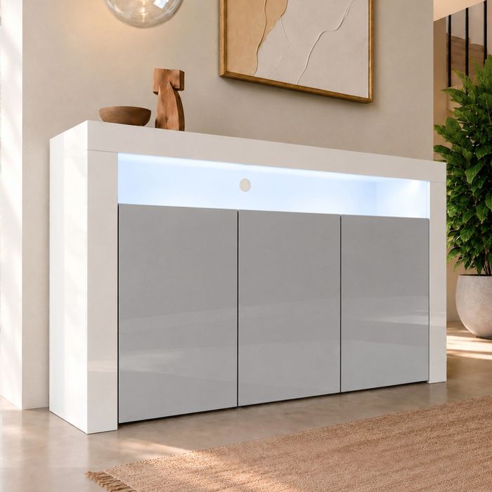 Buffet Salon modèle Aker couleur blanc et gris brillant