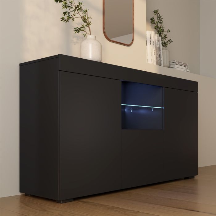 Buffet Salon modèle Natolia couleur noir mate 150 x 83 cm.