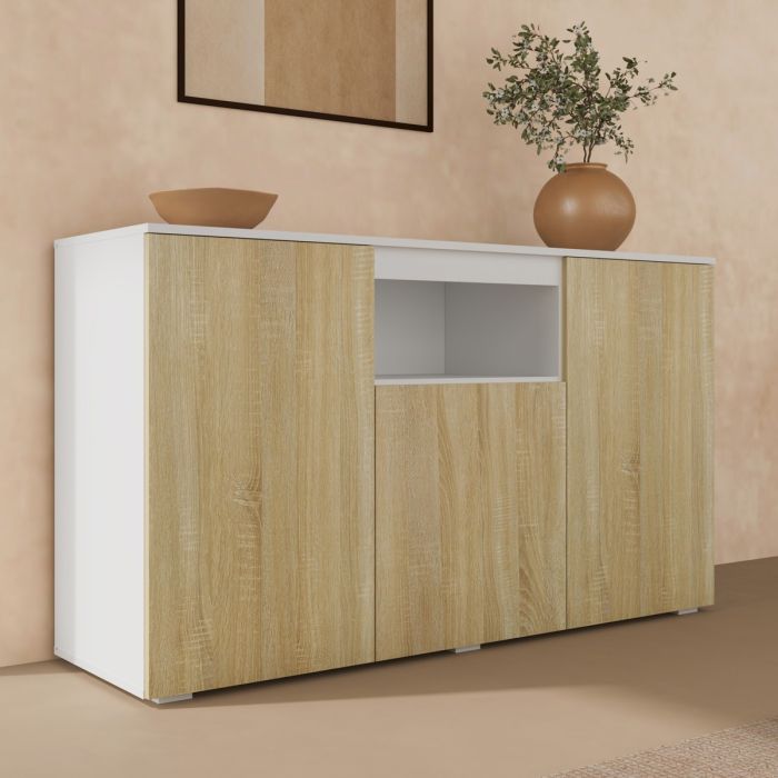 Buffet Salon modèle Nevada couleur blanc et sonoma brillant