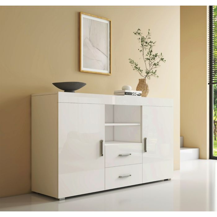 Buffet Salon modèle Roque couleur blanc brillant