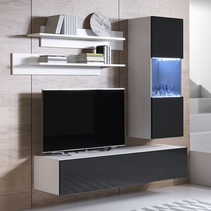 Combinaison de meubles Luke 6C blanc et noir (1,6m)