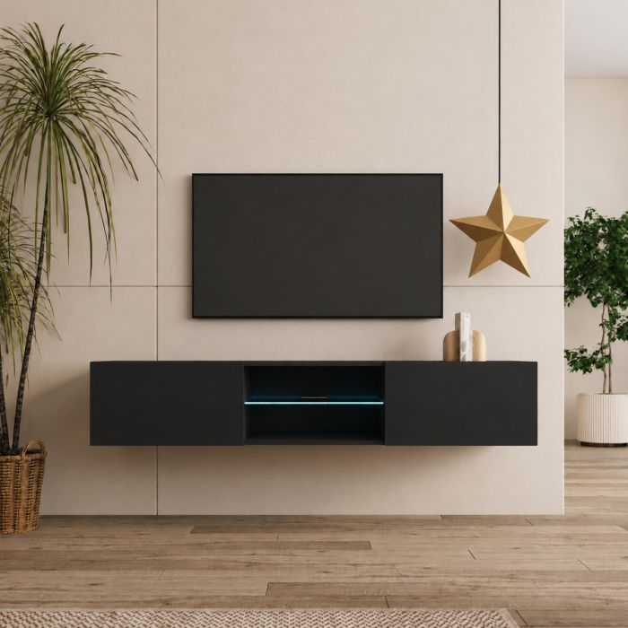 Meuble TV modèle Tibi (160 cm) noir brillant