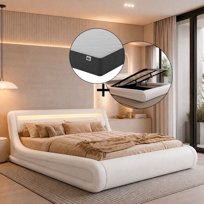 Lit coffre design Rodas - blanc avec matelas (150x190cm)