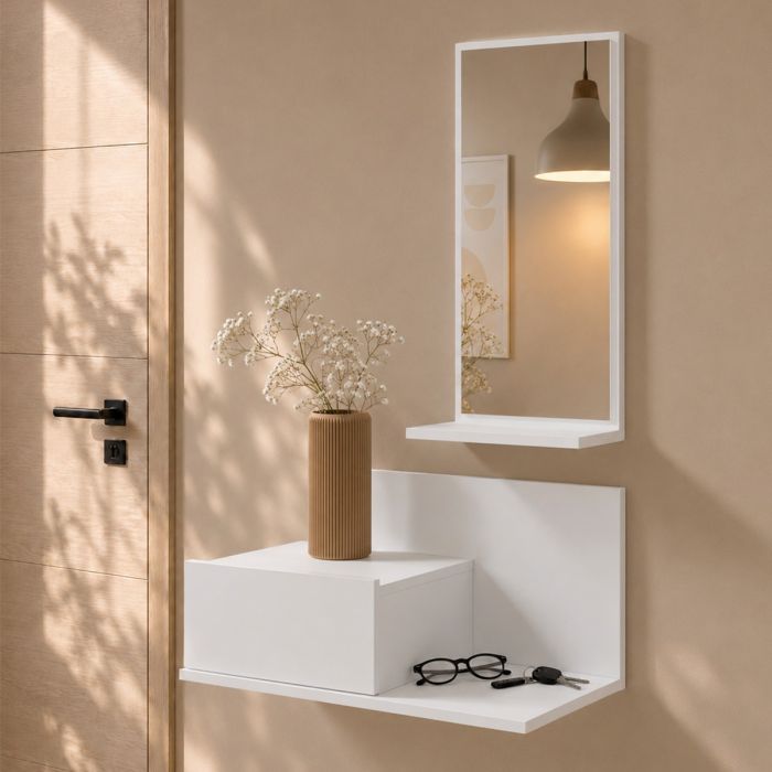Meuble d'entrée avec tiroir et miroir Isabela couleur blanc