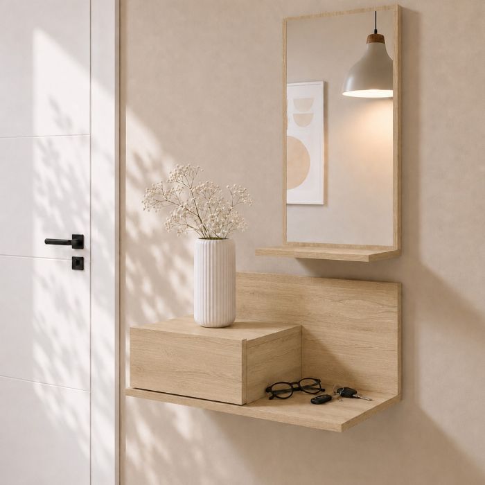 Meuble d'entrée avec tiroir et miroir Isabela couleur sonoma