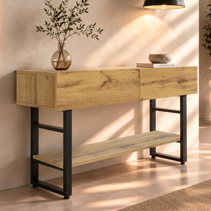 Meuble d'entrée modèle Factory R1 (139 cm) en couleur Chêne Européen