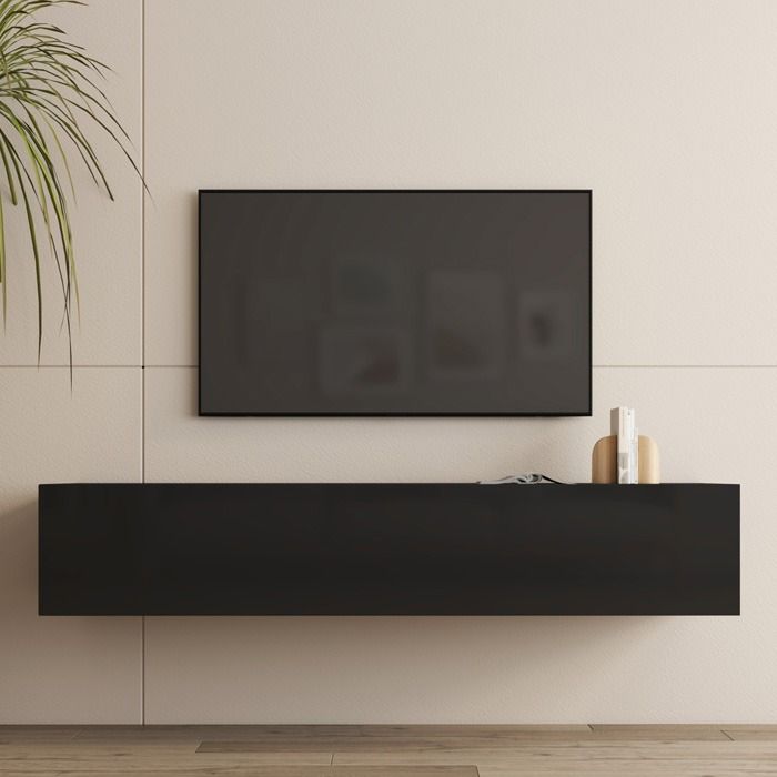 Meuble TV modèle Nora H2 (160 cm) noir brillant