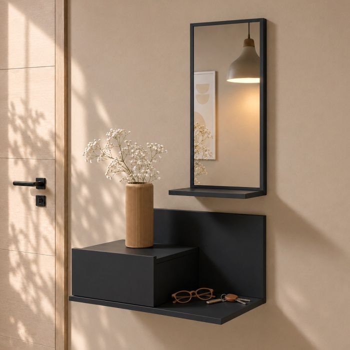 Mobile da ingresso Isabela con cassetto e specchio colore noir