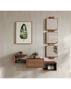 Meuble d'entrée couleur Noyer Ambar avec tiroir et miroir Neo