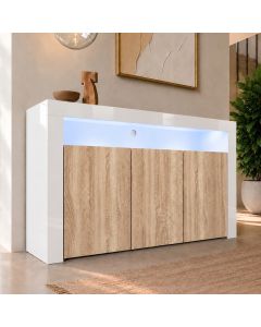 Bahut modèle Aker couleur blanc brillant et sonoma mat