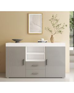 Buffet Salon modèle Roque couleur blanc et gris brillant