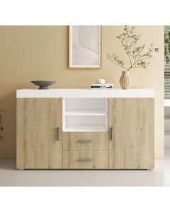 Buffet Salon modèle Roque couleur blanc brillant et sonoma mate