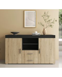 Buffet Salon modèle Roque couleur noir brillant et sonoma mate