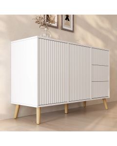 Buffet Cannelé Renzo L - 2 Porte et Tiroirs - Blanc
