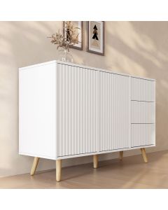 Buffet Cannelé Renzo L - 2 Porte et Tiroirs - Blanc