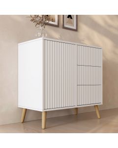 Buffet Cannelé Renzo M - 1 Porte et Tiroirs - Blanc