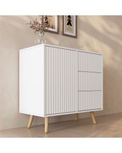Buffet Cannelé Renzo M - 1 Porte et Tiroirs - Blanc