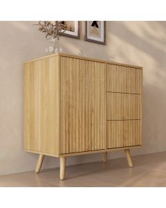 Buffet Cannelé Renzo M - 1 Porte et Tiroirs - Chêne Alba