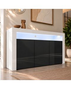Buffet Salon modèle Aker couleur blanc et noir brillant