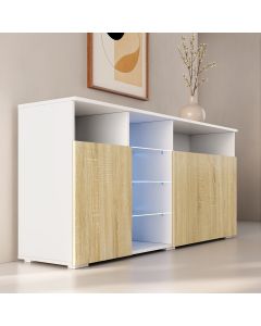 Buffet Salon modèle Clark couleur blanc brillant et sonoma