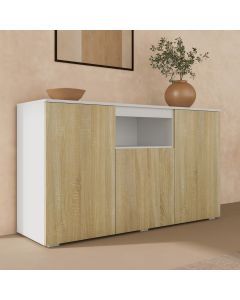 Buffet Salon modèle Nevada couleur blanc et sonoma brillant