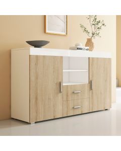 Buffet Salon modèle Roque couleur blanc brillant et sonoma mate
