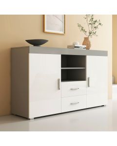 Buffet Salon modèle Roque couleur gris et blanc brillant
