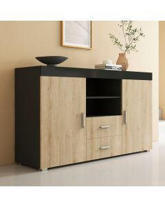 Buffet Salon modèle Roque couleur noir brillant et sonoma mate