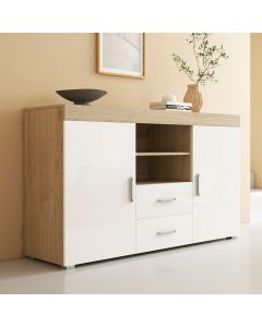 Buffet Salon modèle Roque couleur sonoma mate et blanc brillant