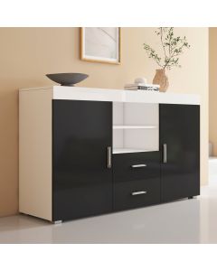 Buffet Salon modèle Roque couleur blanc et noir brillant