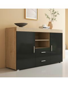 Buffet Salon modèle Roque couleur sonoma mate et noir brillant