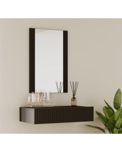 Coiffeuse Noir cannelé avec miroir et tiroir Velia