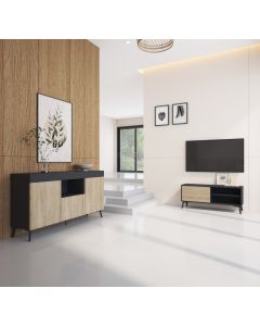 Ensemble de meubles Kai buffet et meuble TV noir et sonoma mate