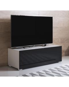 Meuble TV modèle Luke H1 (100x32cm) couleur blanc et noir brillant avec pieds standard