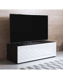 Meuble TV modèle Luke H1 (100x32cm) couleur noir et blanc brillant avec pieds standard