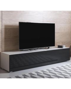 Meuble TV modèle Luke H2 (160x32cm) couleur blanc et noir brillant avec pieds standard