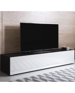 Meuble TV modèle Luke H2 (160x32cm) couleur noir et blanc brillant avec pieds standard