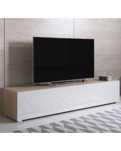 Meuble TV modèle Luke H2 (160x32cm) couleur sonoma et blanc brillant avec pieds standard