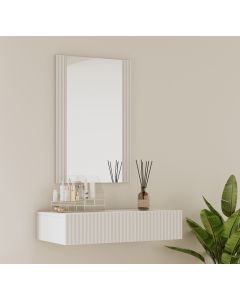 Coiffeuse Blanc cannelé avec miroir et tiroir Velia